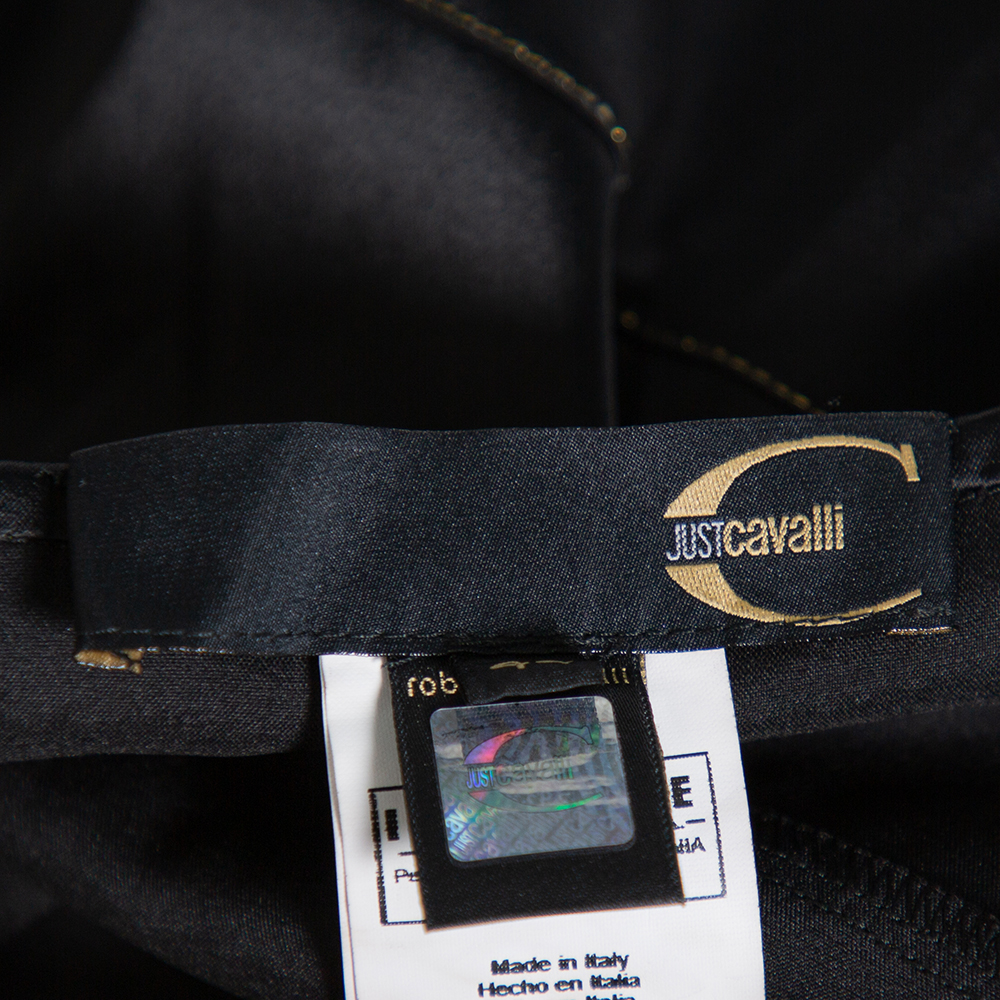 Roberto Cavalli Black Satin Ruffle Hem Detail Maxi Skirt M