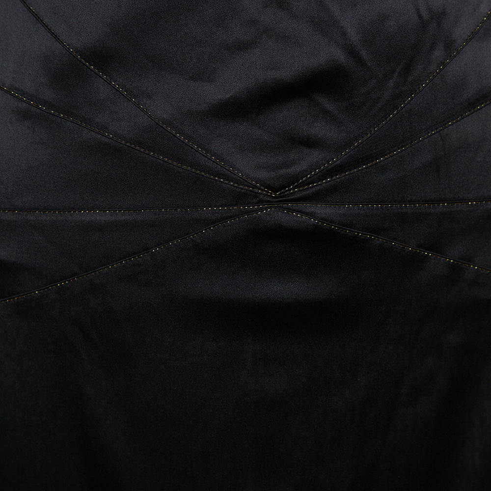 Roberto Cavalli Black Satin Ruffle Hem Detail Maxi Skirt M