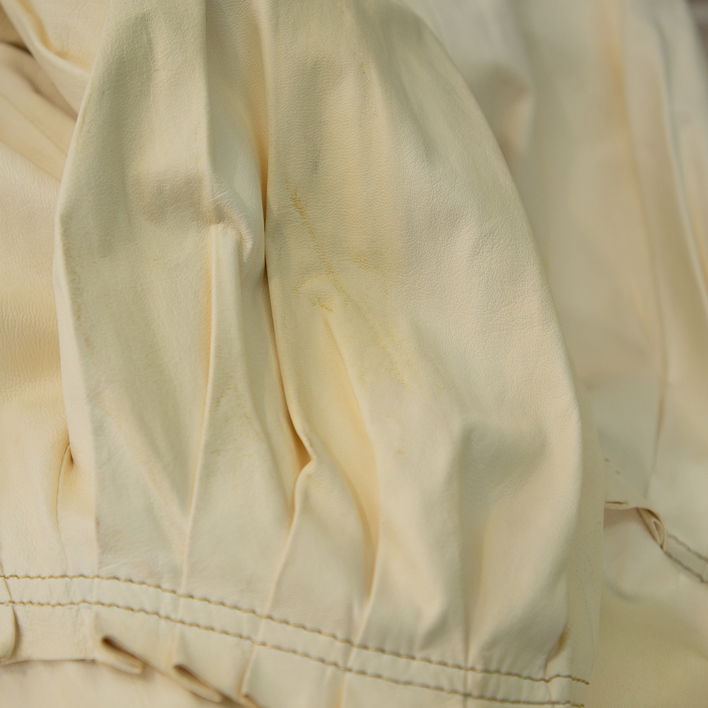 Roberto Cavalli Cream Leather Pleated Detail Zipper Front Jacket S