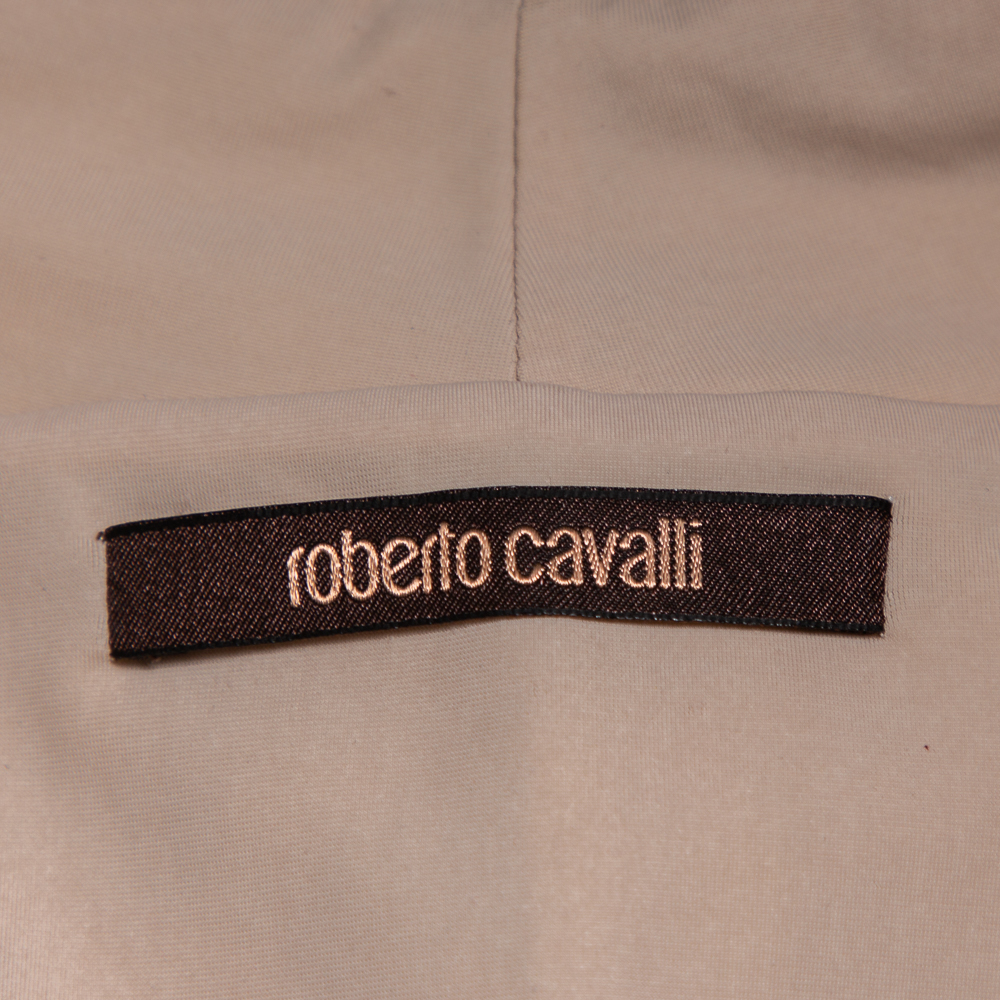 Roberto Cavalli Cream Animal Printed Knit Drape Detail Tunic M
