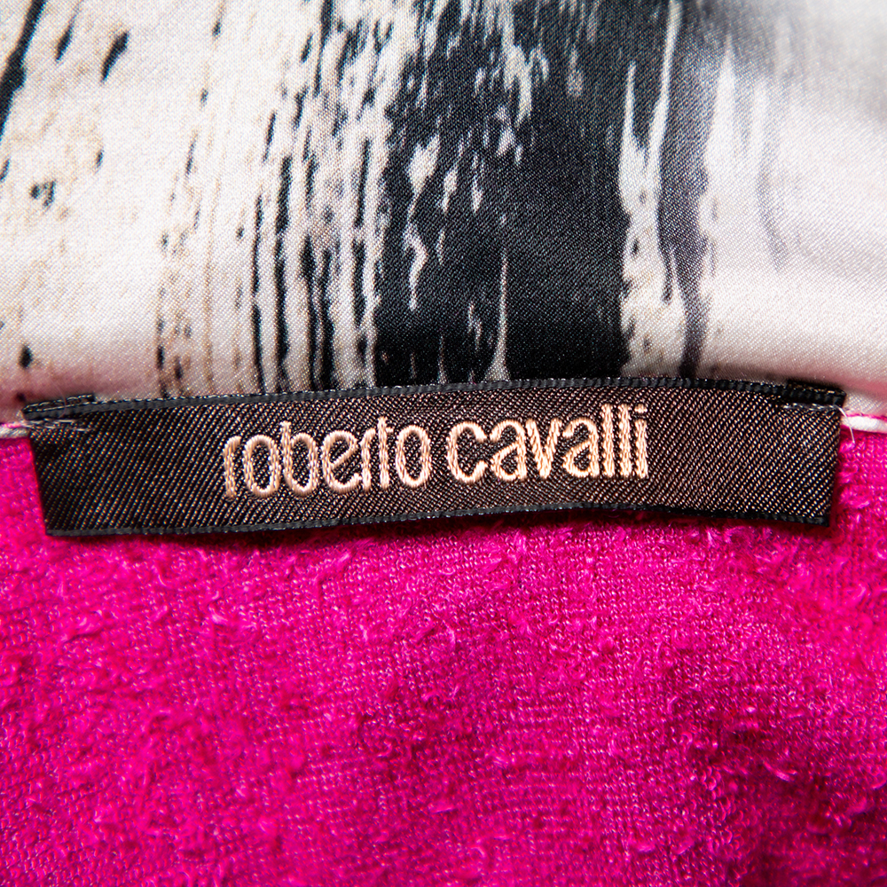Roberto Cavalli Pink Velour Hooded Zip Front Jacket L