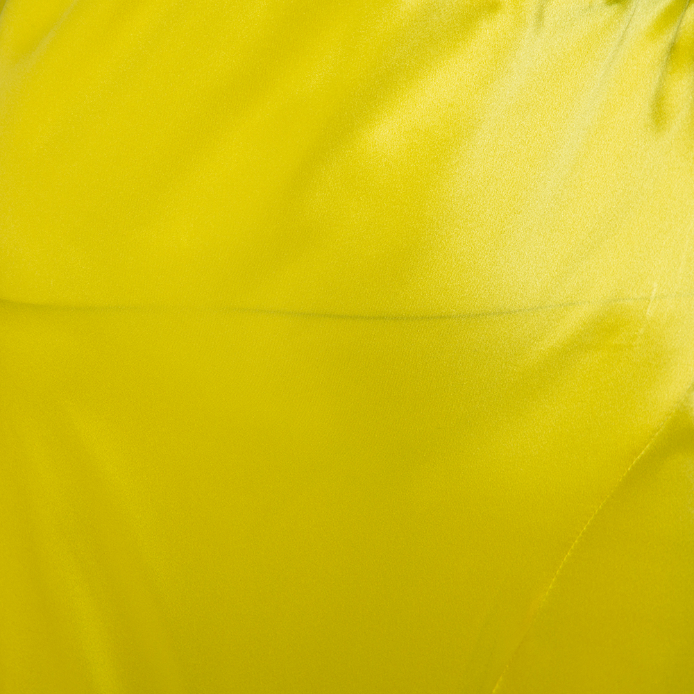 Roberto Cavalli Yellow Silk Satin Flared Maxi Skirt L