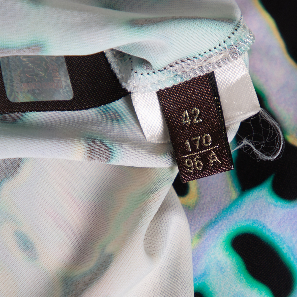 Roberto Cavalli Multicolor Printed Knit Paneled Sleeveless Maxi Dress M