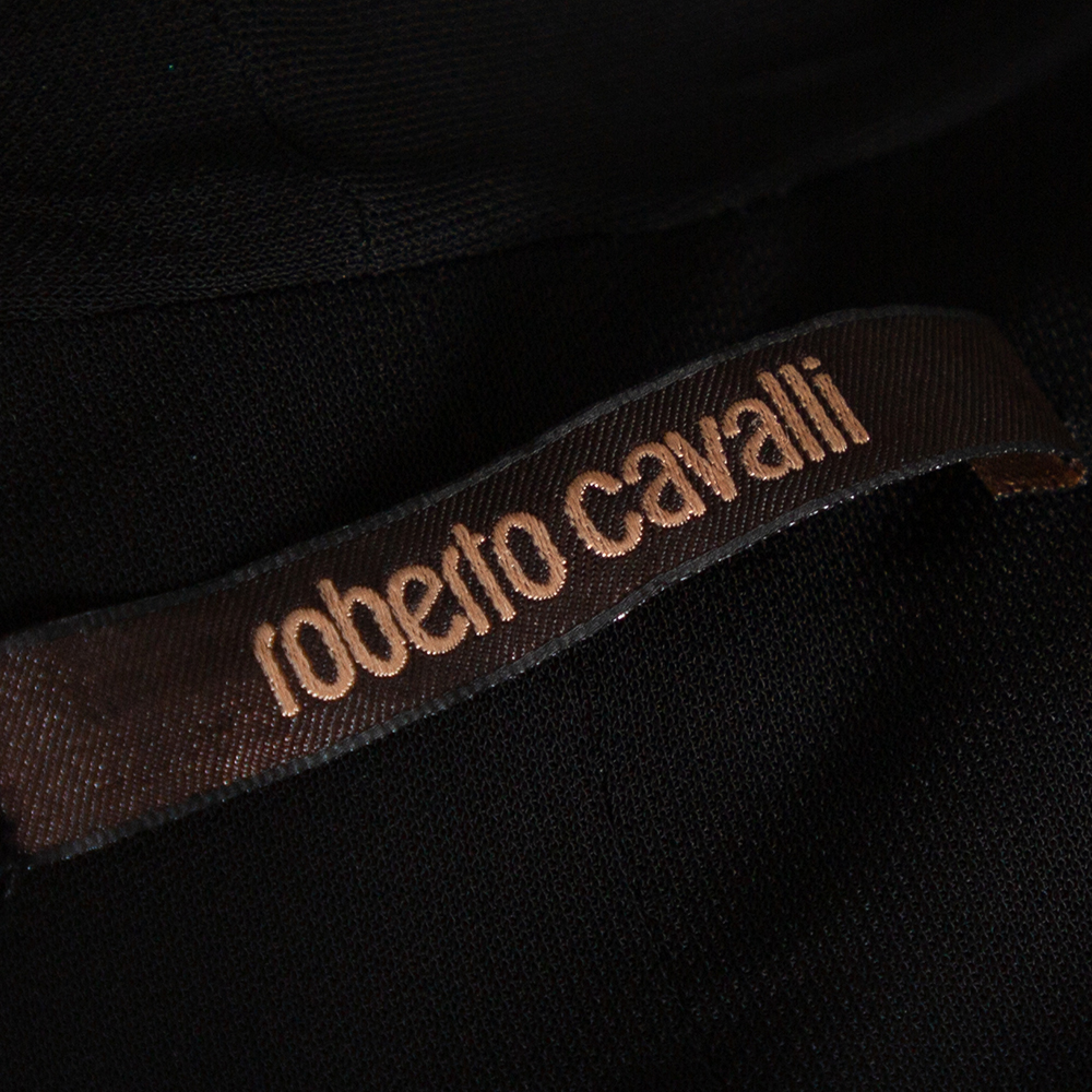 Roberto Cavalli Black Knit Metal Embellished Detail Faux Wrap Dress L