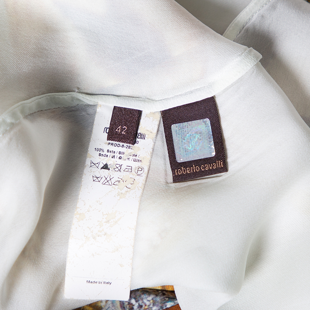 Roberto Cavalli Off White Chain Printed Silk Sleeveless Mini Dress M