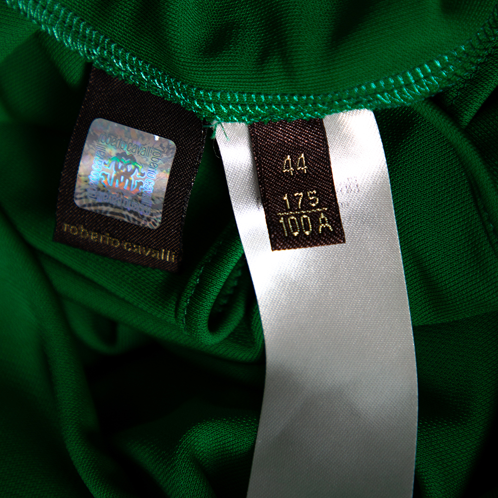 Roberto Cavalli Green Jersey Cold Shoulder Tassel Tie Detailed Belted Dress M