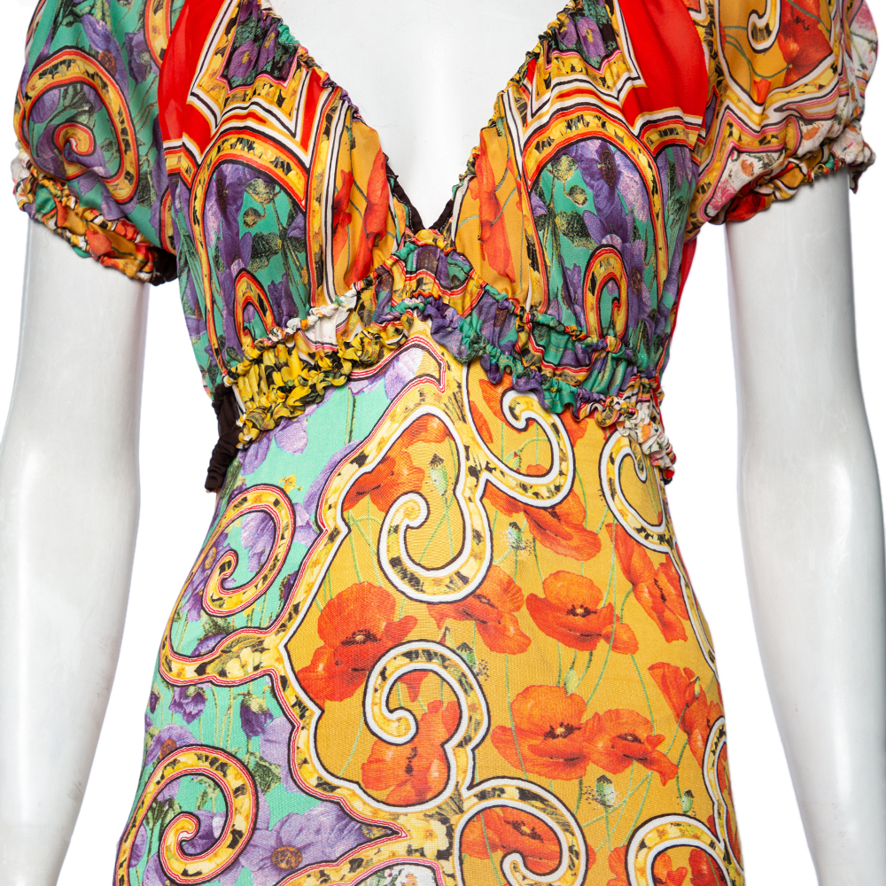 Roberto Cavalli Multicolor Printed Silk & Jersey Dress S