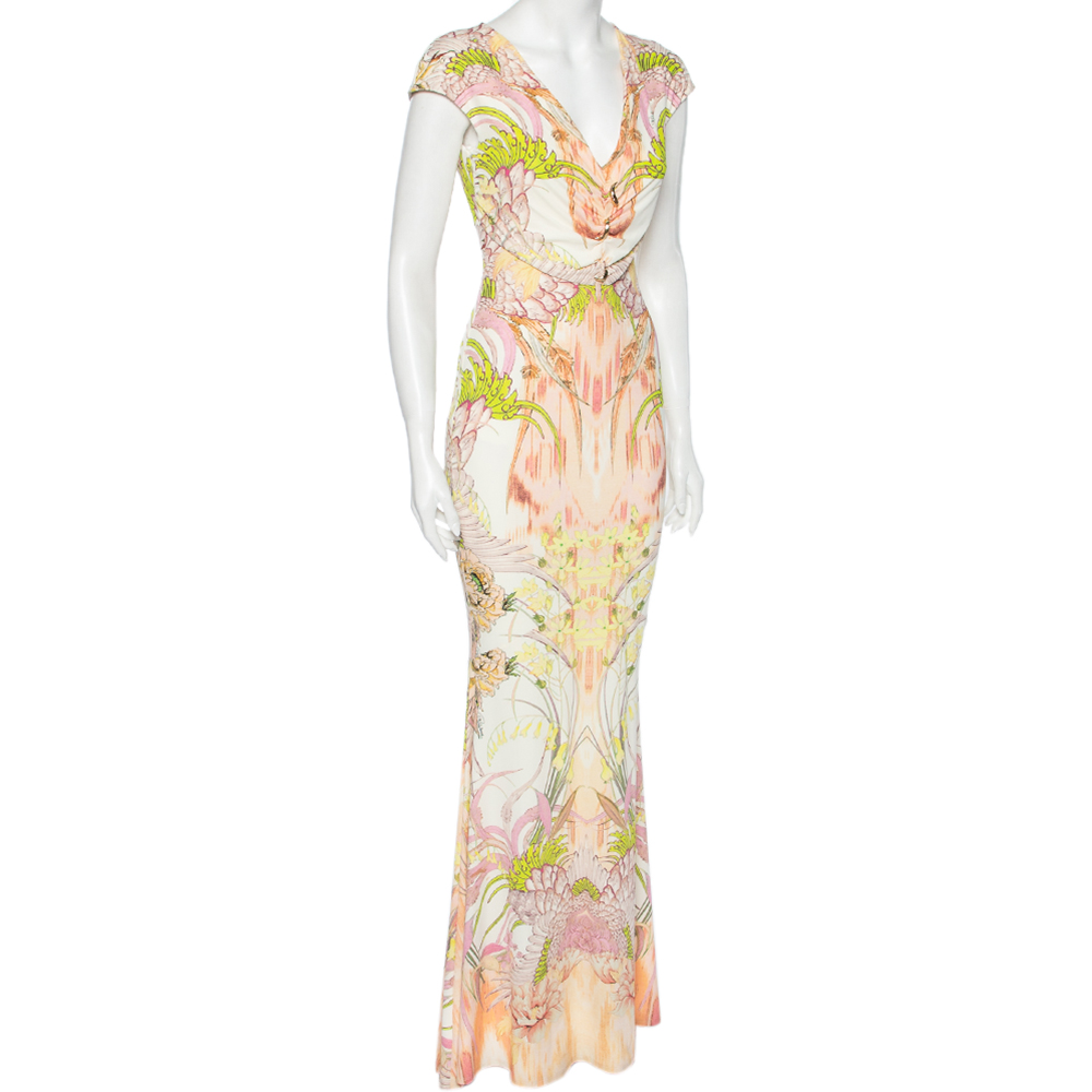 

Roberto Cavalli Multicolored Printed Jersey Ruched Detail Maxi Dress, Multicolor