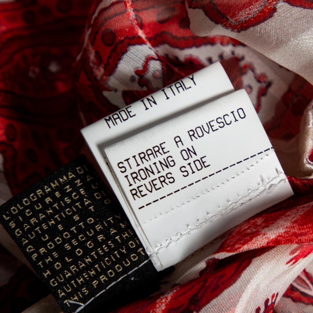 Roberto Cavalli Ivory & Red Printed Silk Neck Tie Detail Blouse S