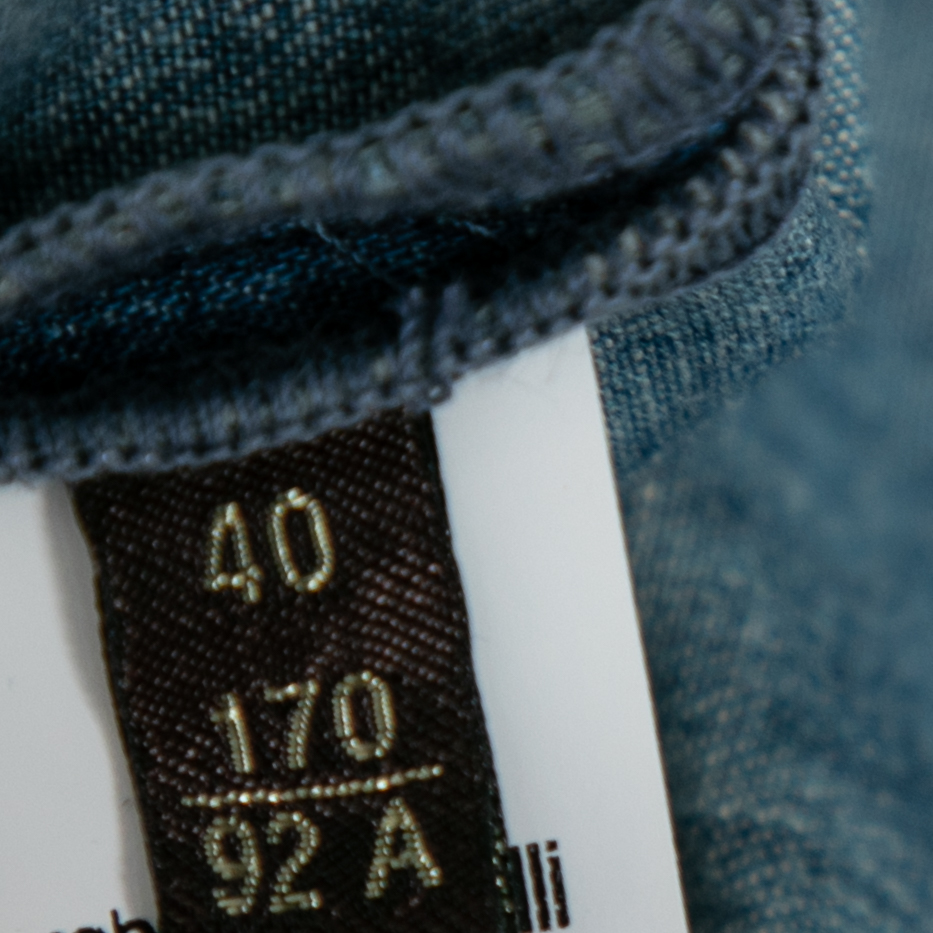 Roberto Cavalli Blue Denim Lace-Up Detail Long Sleeve Shirt S