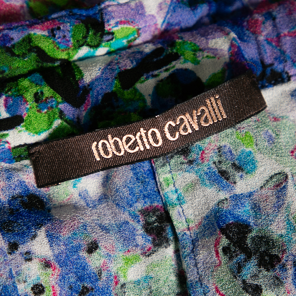 Roberto Cavalli Multicolored Printed Crepe Draped Pants S