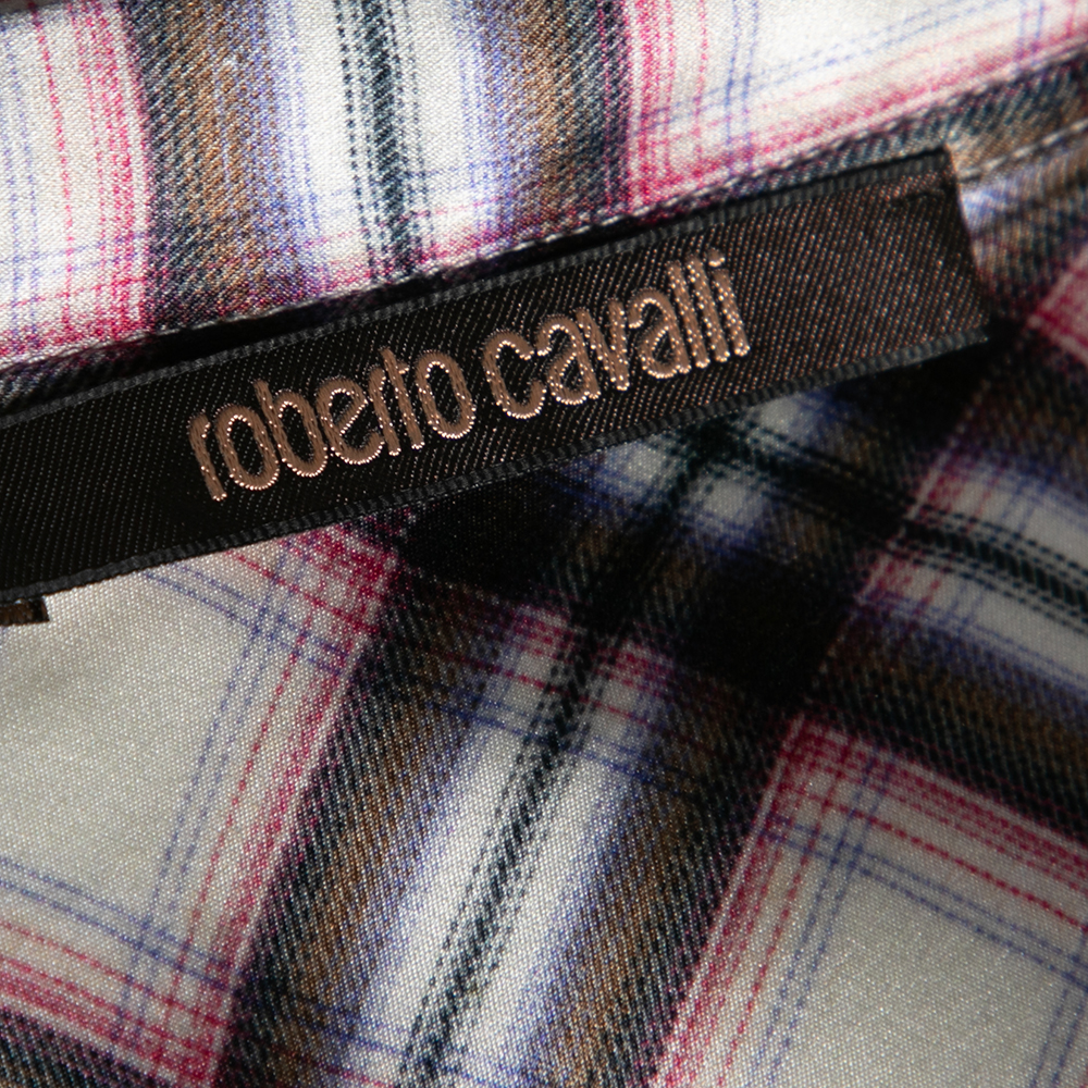 Roberto Cavalli Multicolored Checkered Silk Button Front Shirt L