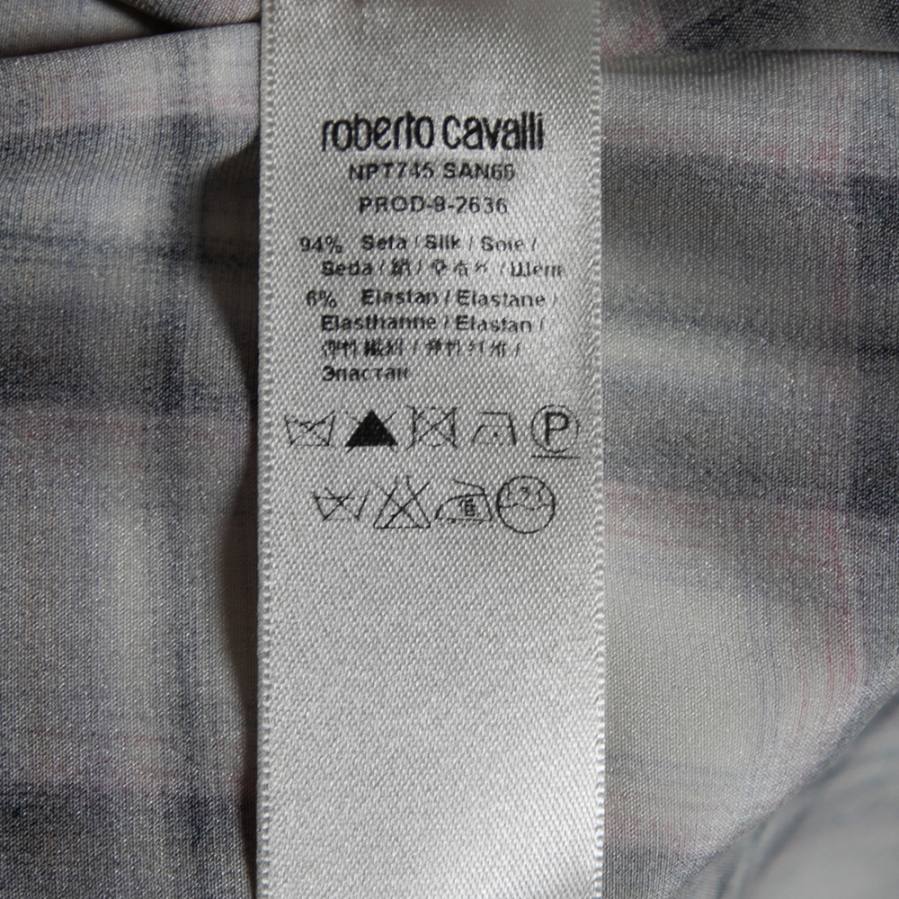 Roberto Cavalli Multicolored Checkered Silk Button Front Shirt L