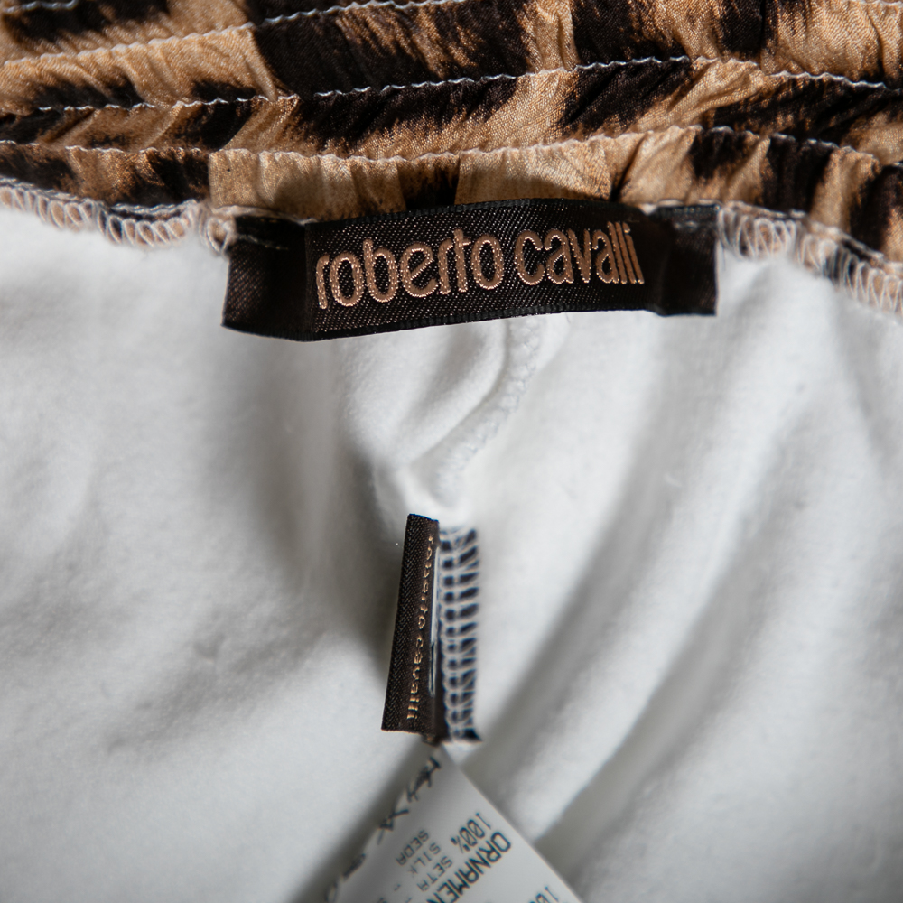 Roberto Cavalli White Cotton Rib Knit Detailed Cropped Joggers M