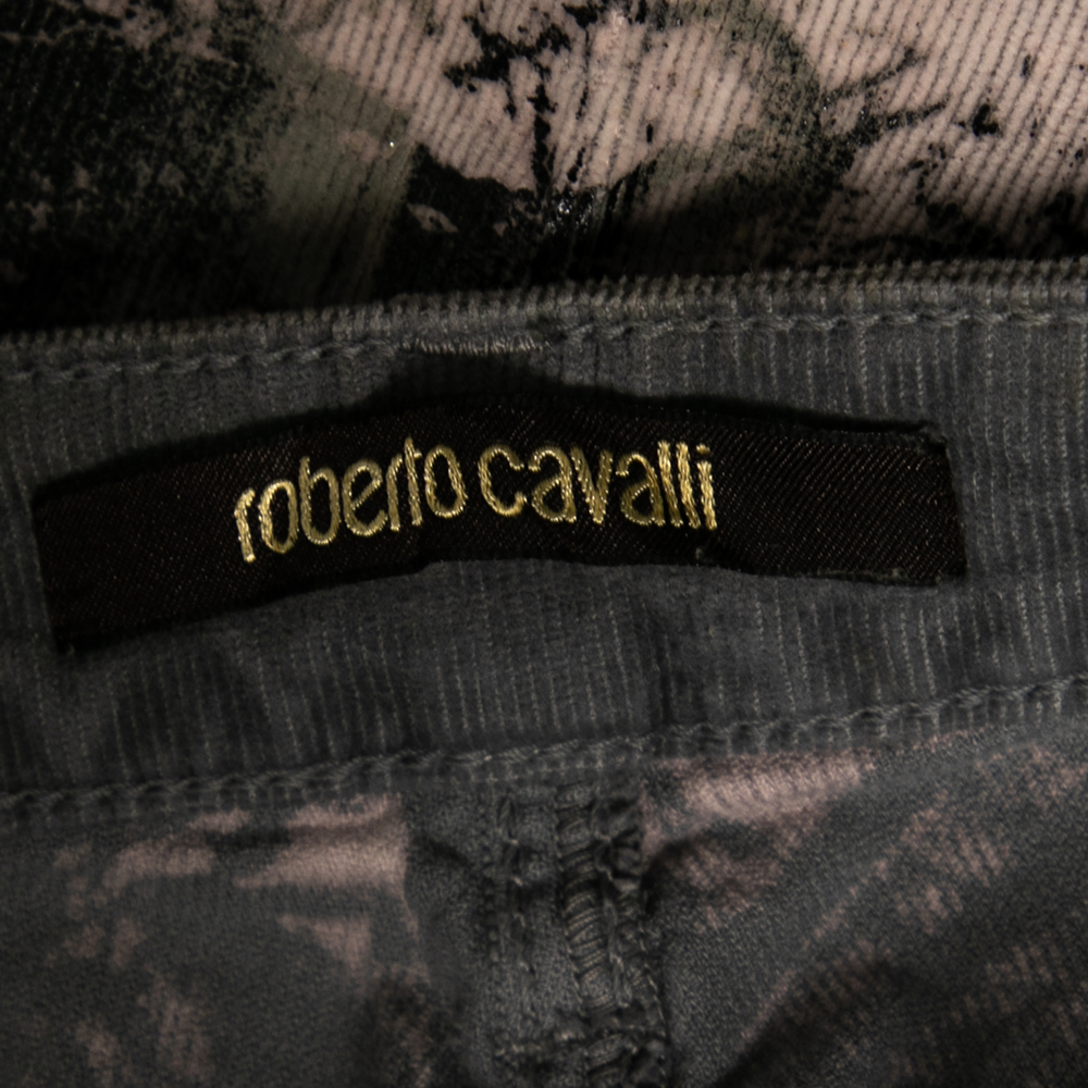 Roberto Cavalli Grey Printed Cotton Straight Pants M