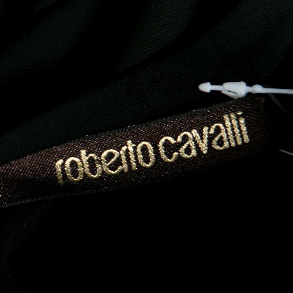Roberto Cavalli Black & Red Animal Printed Silk Jersey Pleated Dress M