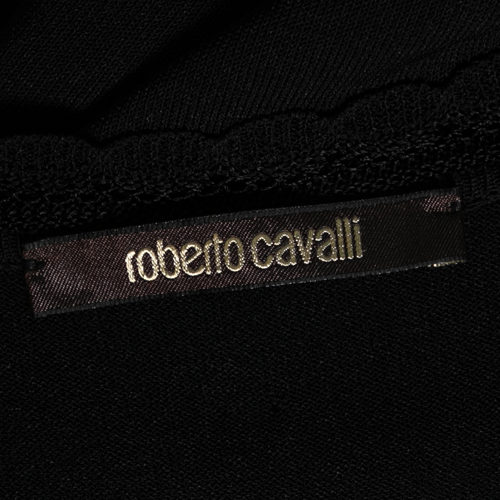 Roberto Cavalli Black Jersey & Guipure Lace Paneled Sleeveless Top M