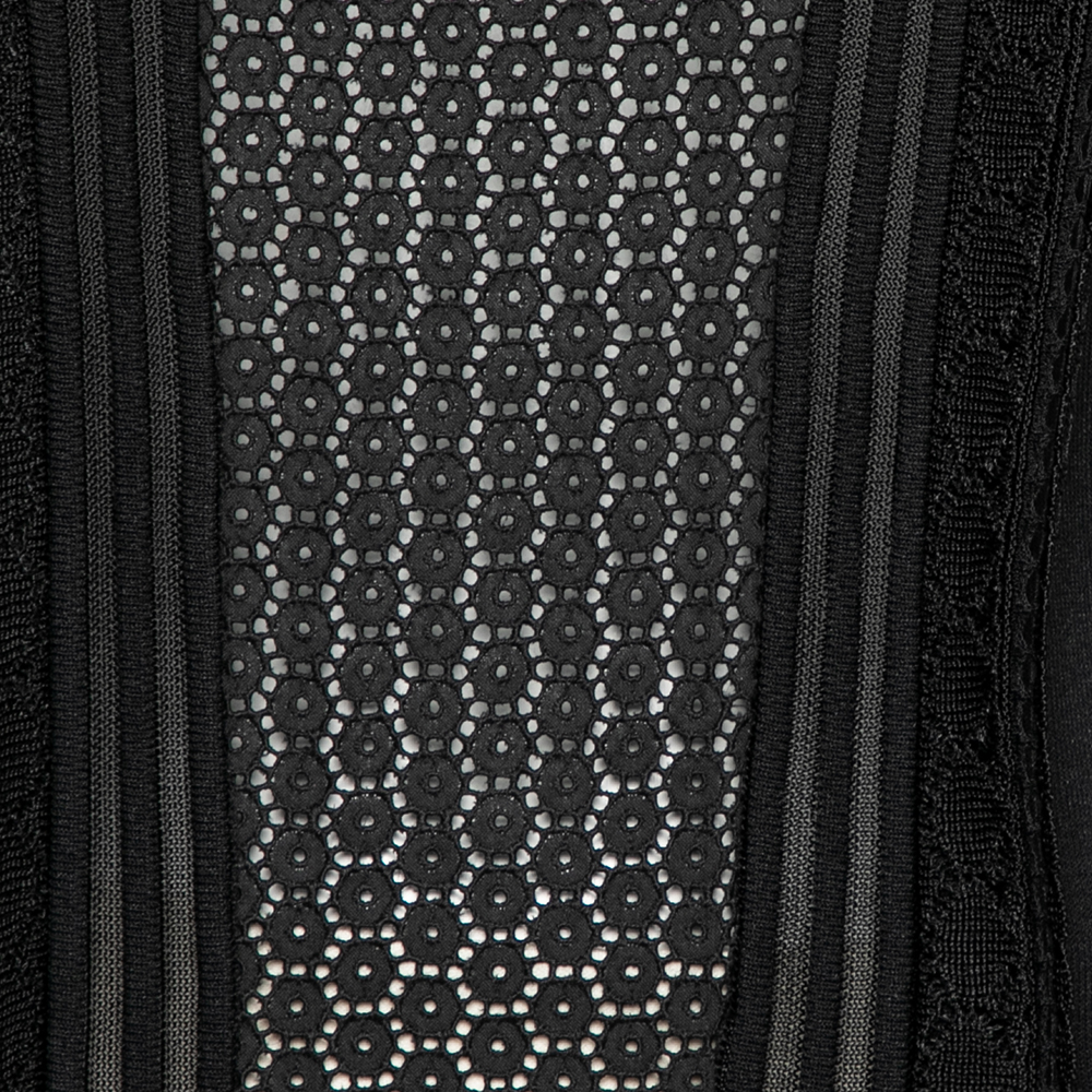 Roberto Cavalli Black Jersey & Guipure Lace Paneled Sleeveless Top M