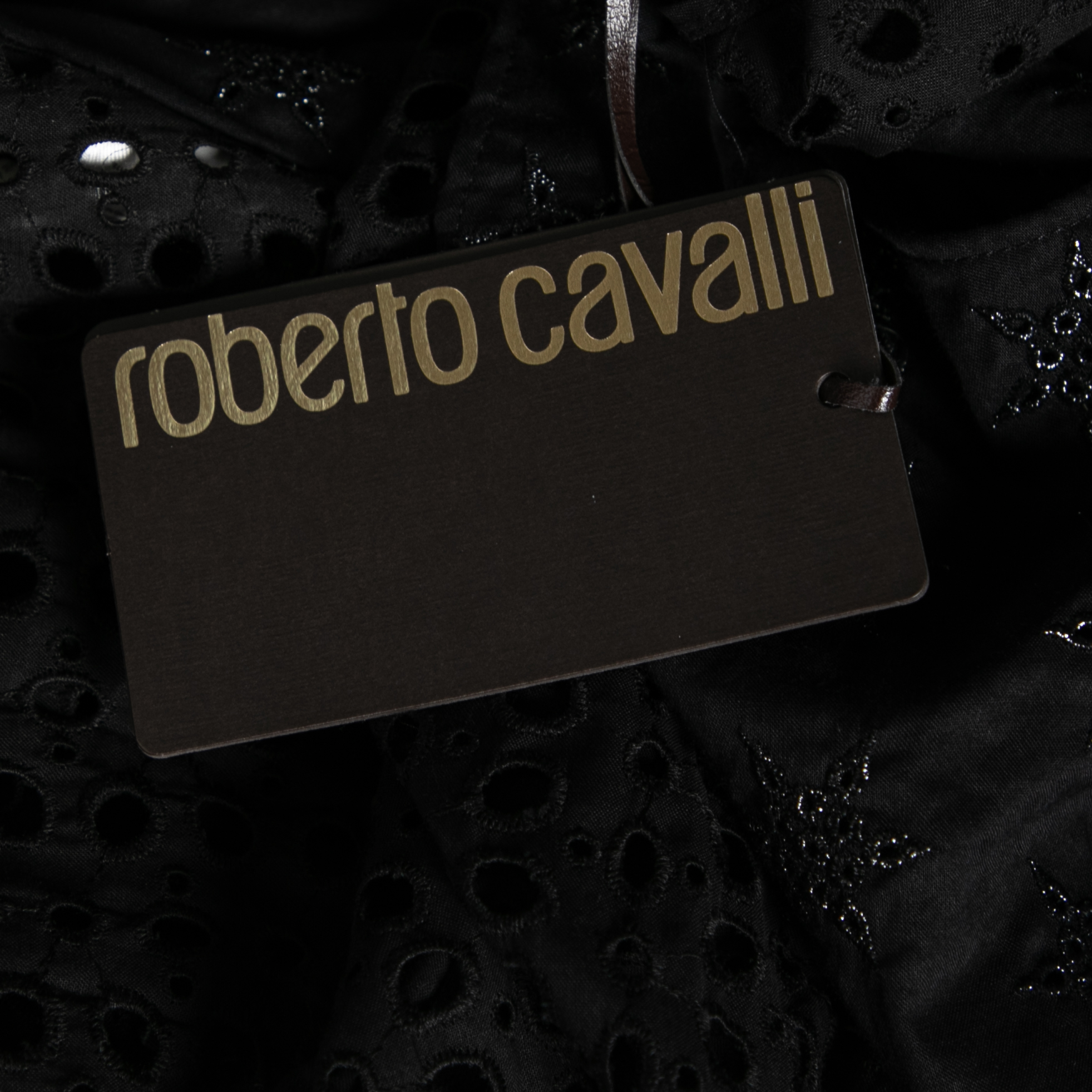 Roberto Cavalli Black Cutwork Cotton Sleeveless Top M