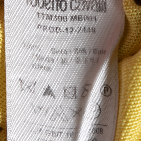 Roberto Cavalli Yellow Silk Knit Cut-Out Pattern Detailed Top M