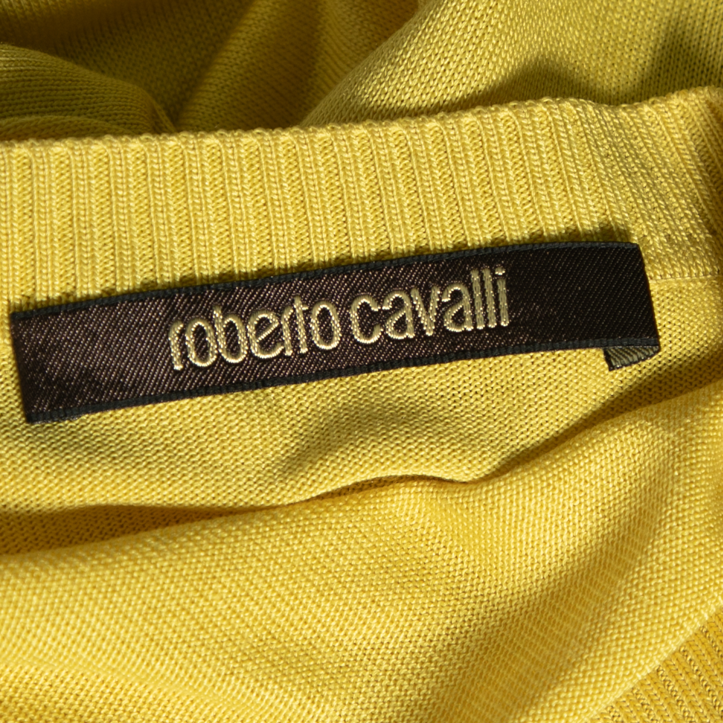 Roberto Cavalli Yellow Silk Knit Cut-Out Pattern Detailed Top M