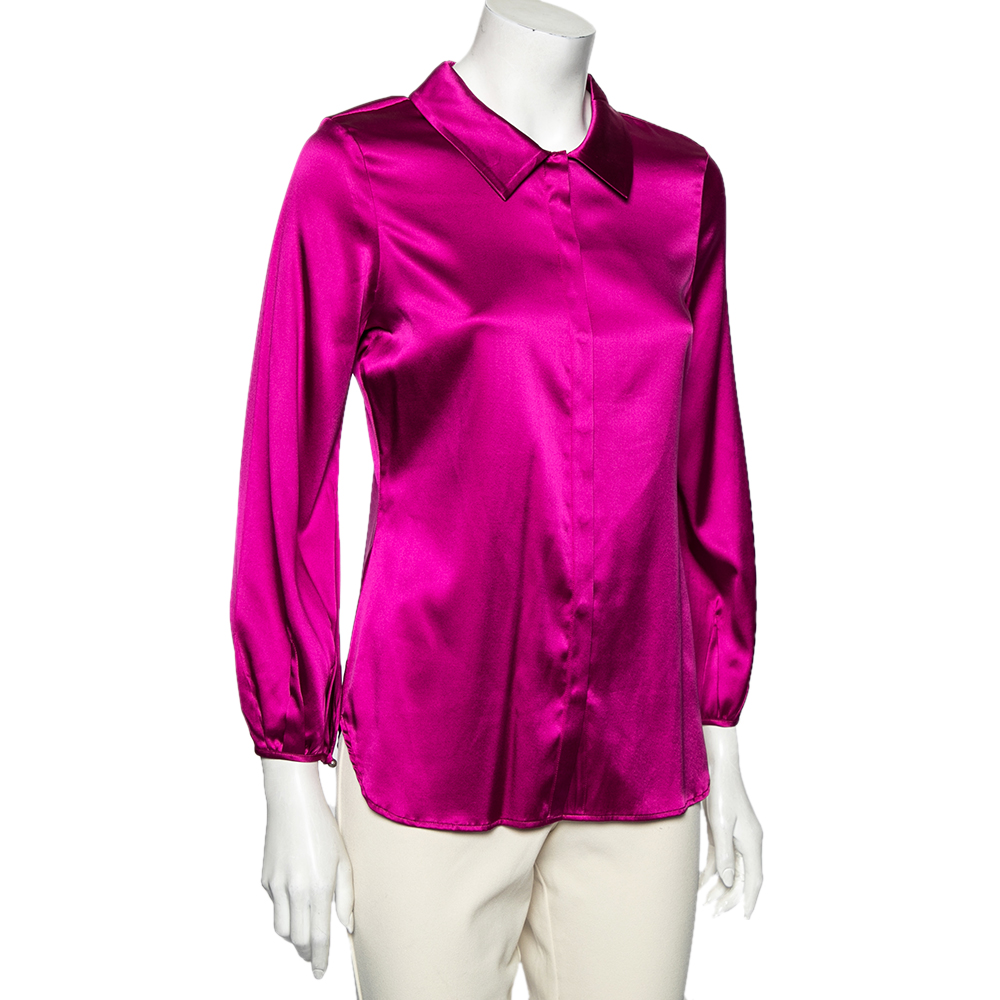 

Roberto Cavalli Fuchsia Silk Button Front Long Sleeve Shirt, Pink