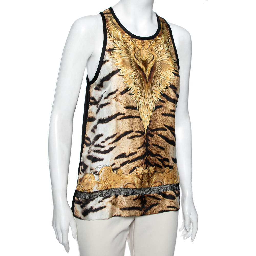 Roberto Cavalli Multicolor Printed Silk & Modal Knit Tank Top M