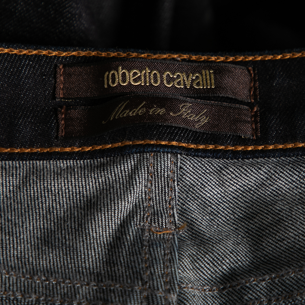 Roberto Cavalli Blue Denim Sequin Embellished Pants M