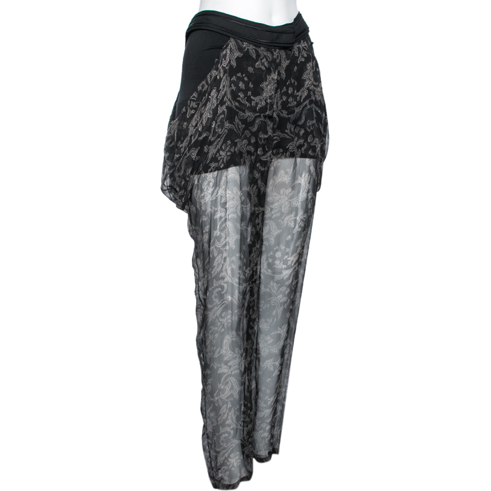 Roberto Cavalli Black Printed Silk Pants M