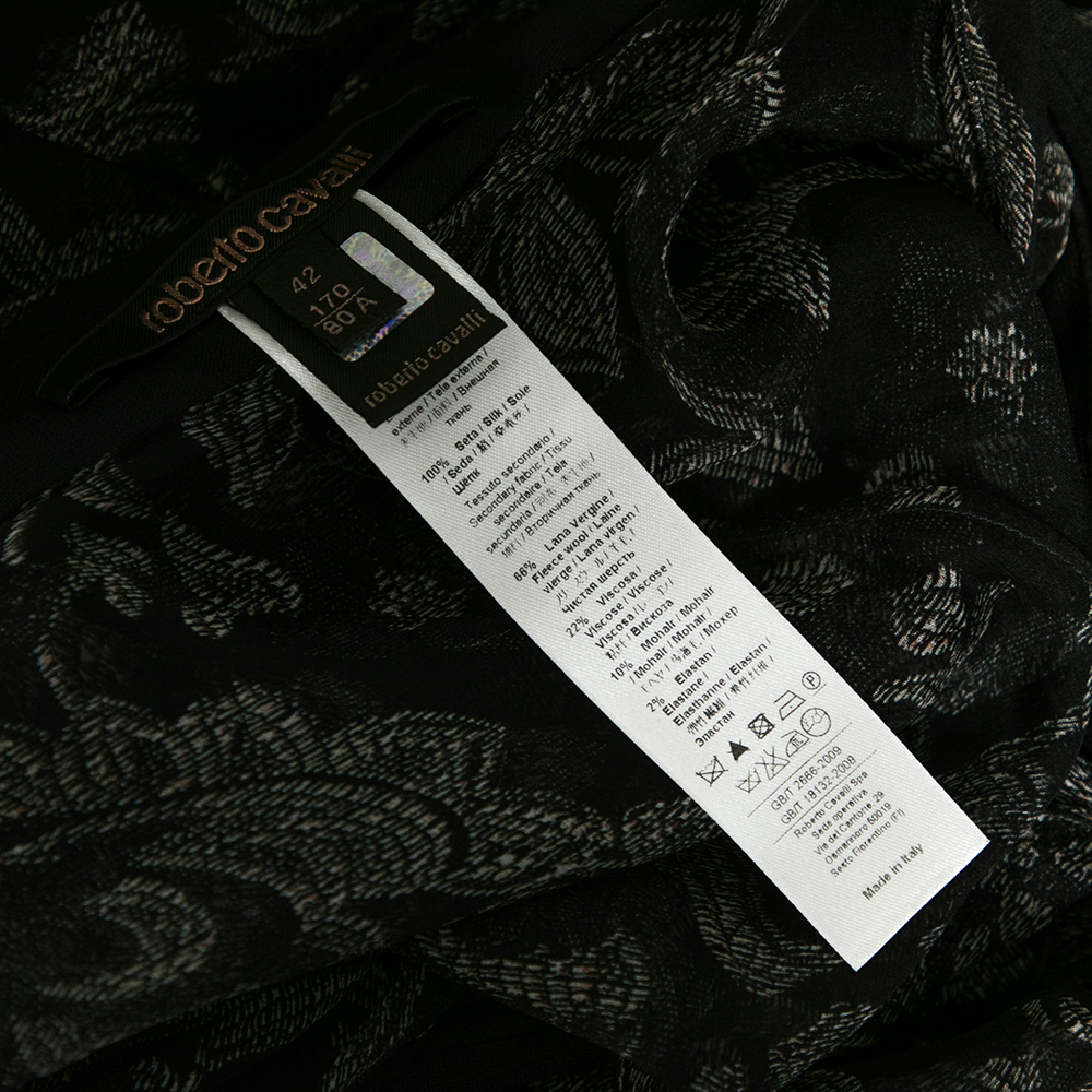 Roberto Cavalli Black Printed Silk Pants M