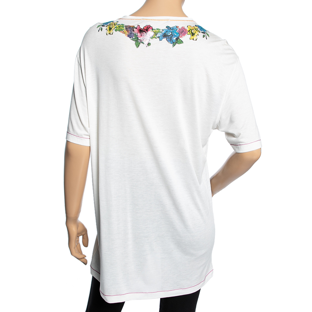 Roberto Cavalli White Floral Printed Modal Knit T-Shirt S
