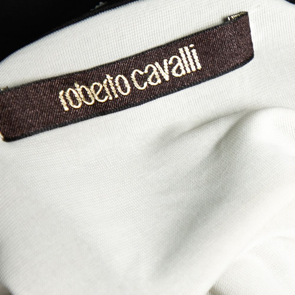 Roberto Cavalli Black And Brown Animal And Crystal Printed Crepe Dress M