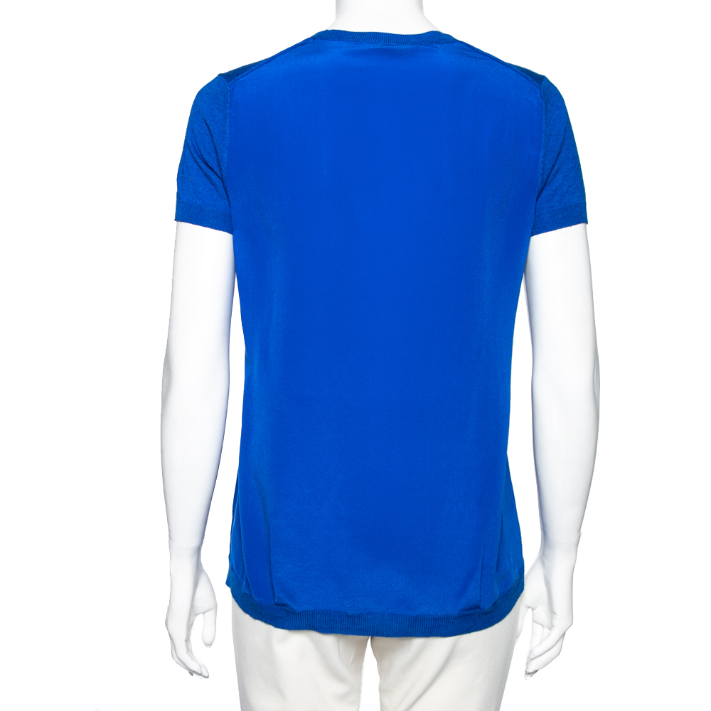 Roberto Cavalli Blue Silk Short Sleeve Top M