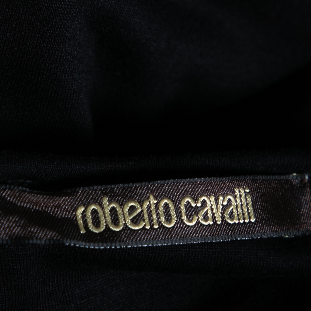Roberto Cavalli Black And Orange Printed Jersey Long Sleeve Dress M