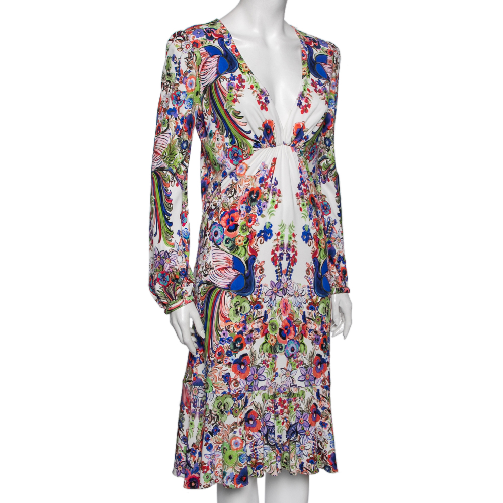 Roberto Cavalli Multicolor Floral Printed Jersey Pleated Front V Neck Dress
Roberto Cavalli Multicolor Floral Printed Jersey Pleated Front V Neck Dress