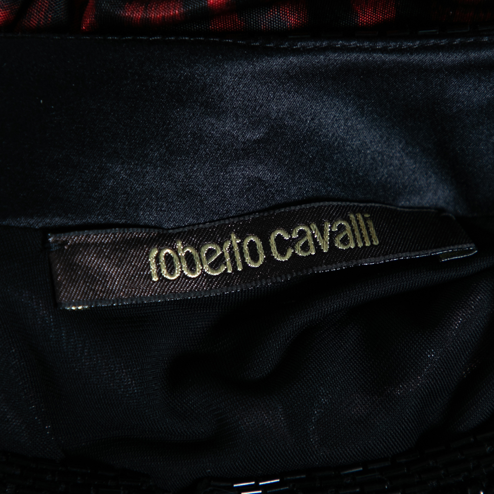 Roberto Cavalli Black & Red Animal Printed Embellished Jersey Dress M
