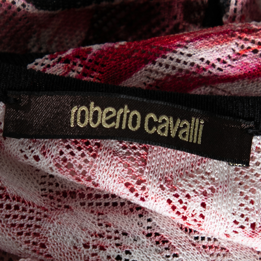 Roberto Cavalli Pink Printed Perforated Knit Sleeveless Tank Top M
