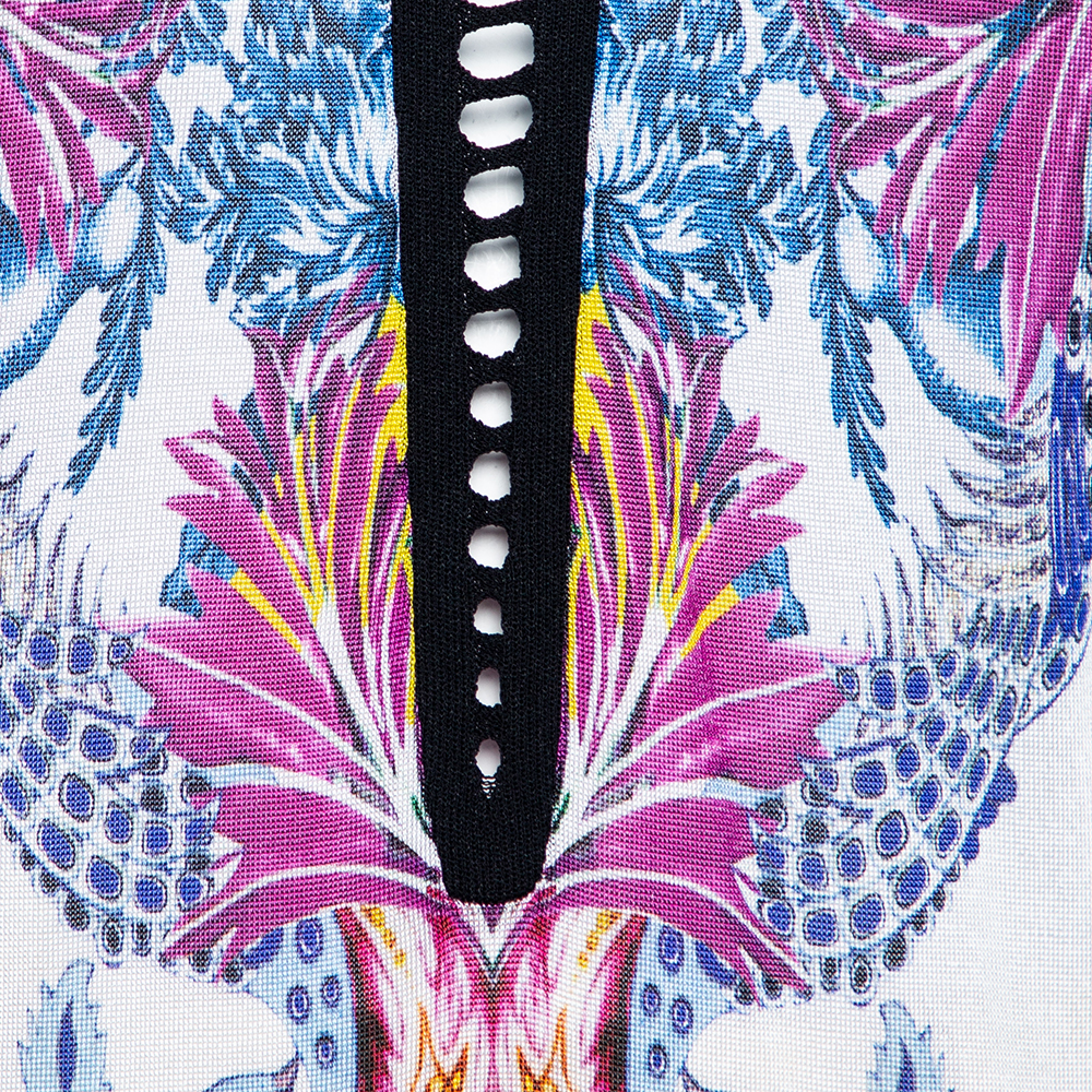 Roberto Cavalli Multicolor Printed Jersey Cutout Detail Tank Top M