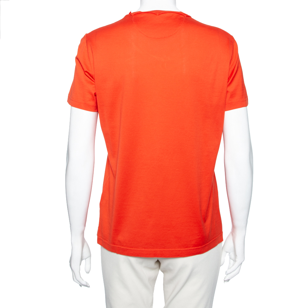 Roberto Cavalli Orange Printed Cotton Short Sleeve Top M
