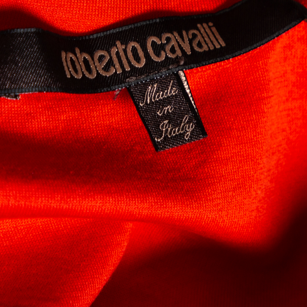 Roberto Cavalli Orange Printed Cotton Short Sleeve Top M