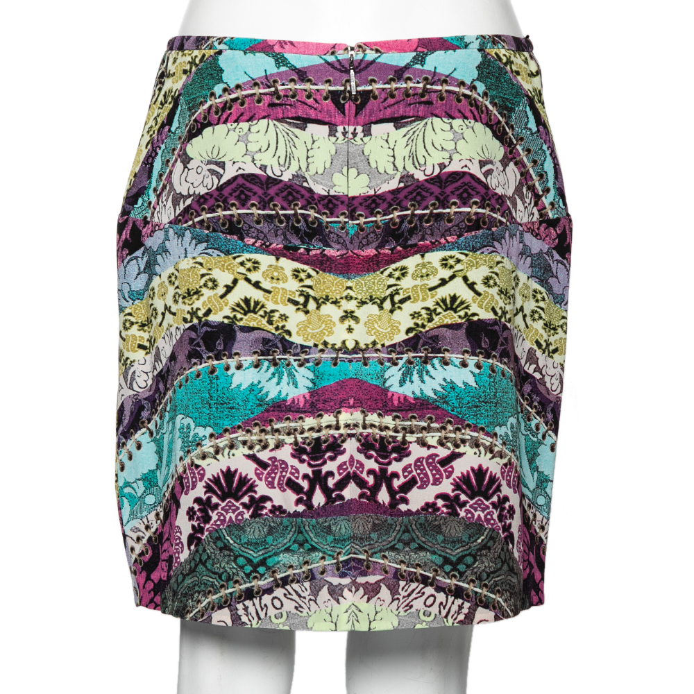 Roberto Cavalli Multicolor Printed Silk Mini Skirt M