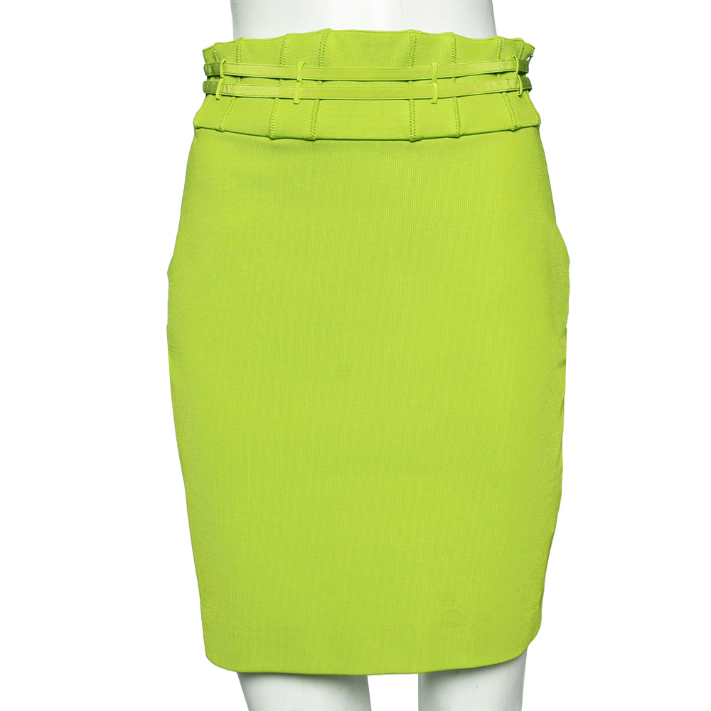 Roberto Cavalli Green Knit & Silk Trim Detailed Skirt M