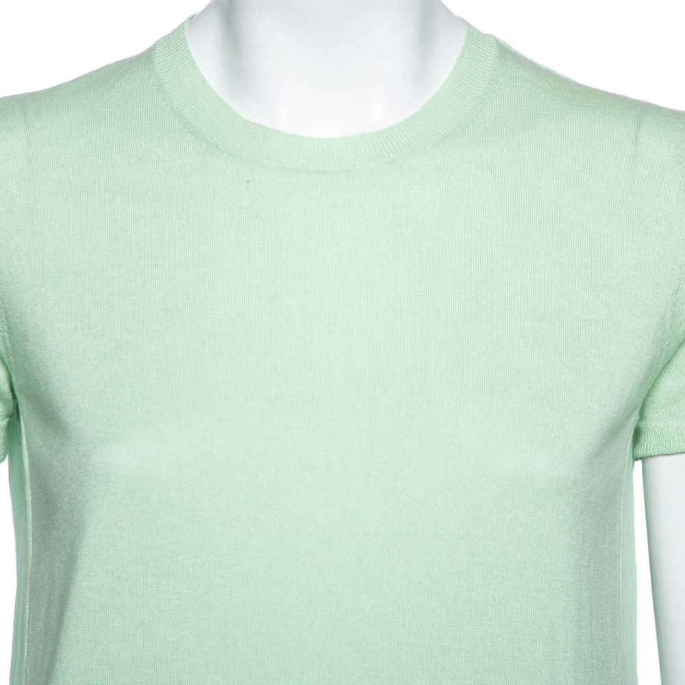 Roberto Cavalli Green Silk & Cashmere Paneled T-Shirt M