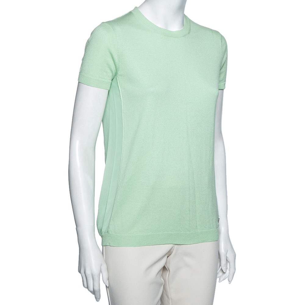 Roberto Cavalli Green Silk & Cashmere Paneled T-Shirt M