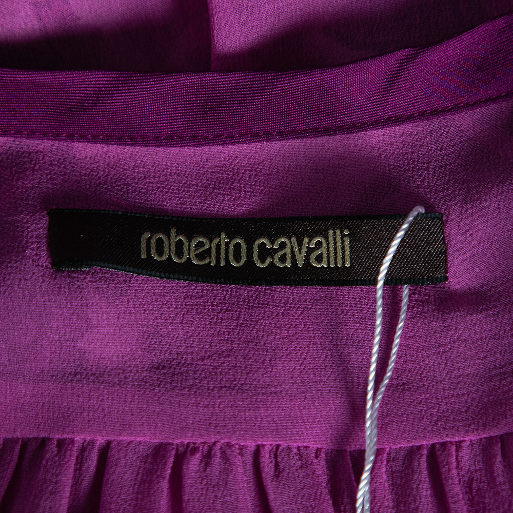Roberto Cavalli Purple & Printed Silk V-Neck Sleeveless Top M