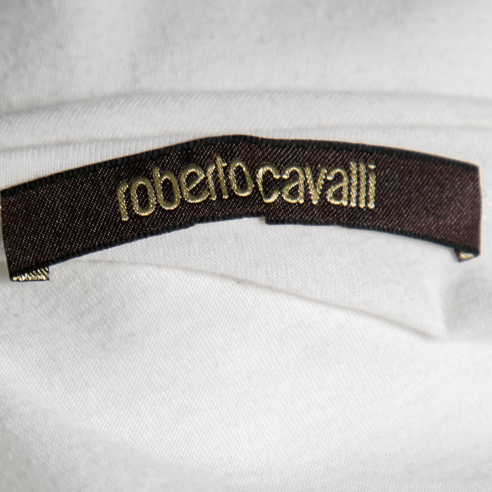 Roberto Cavalli White Printed Cotton Knit Round Neck T-Shirt M