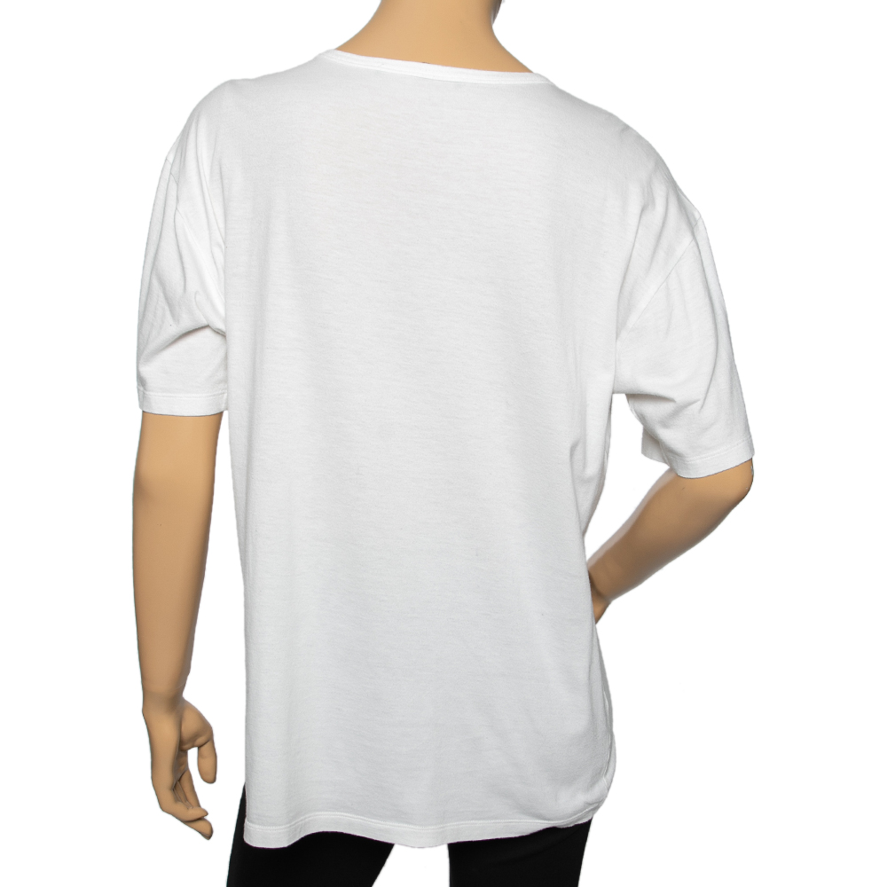 Roberto Cavalli White Printed Cotton Knit Round Neck T-Shirt M