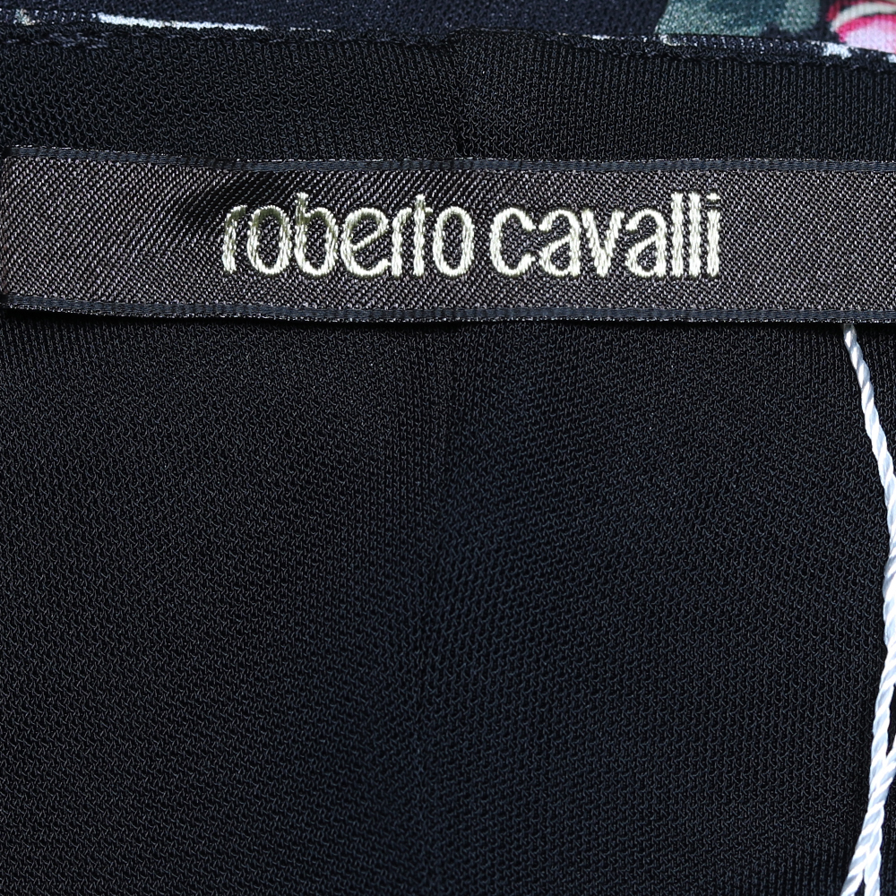 Roberto Cavalli Black Tarot Cards Printed Jersey Scoop Neck Sheath Dress M