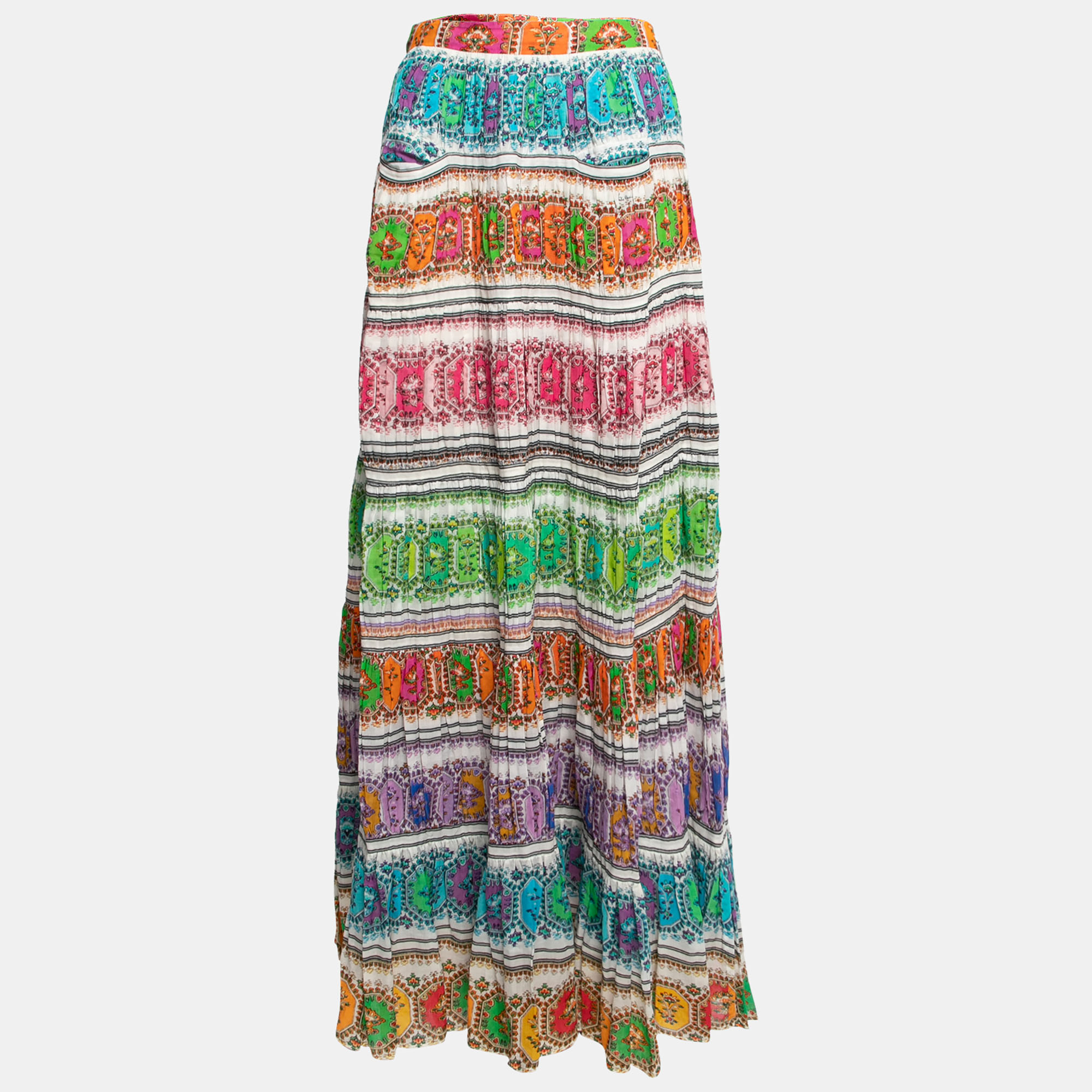 Roberto Cavalli Multicolor Printed Cotton Maxi Skirt L