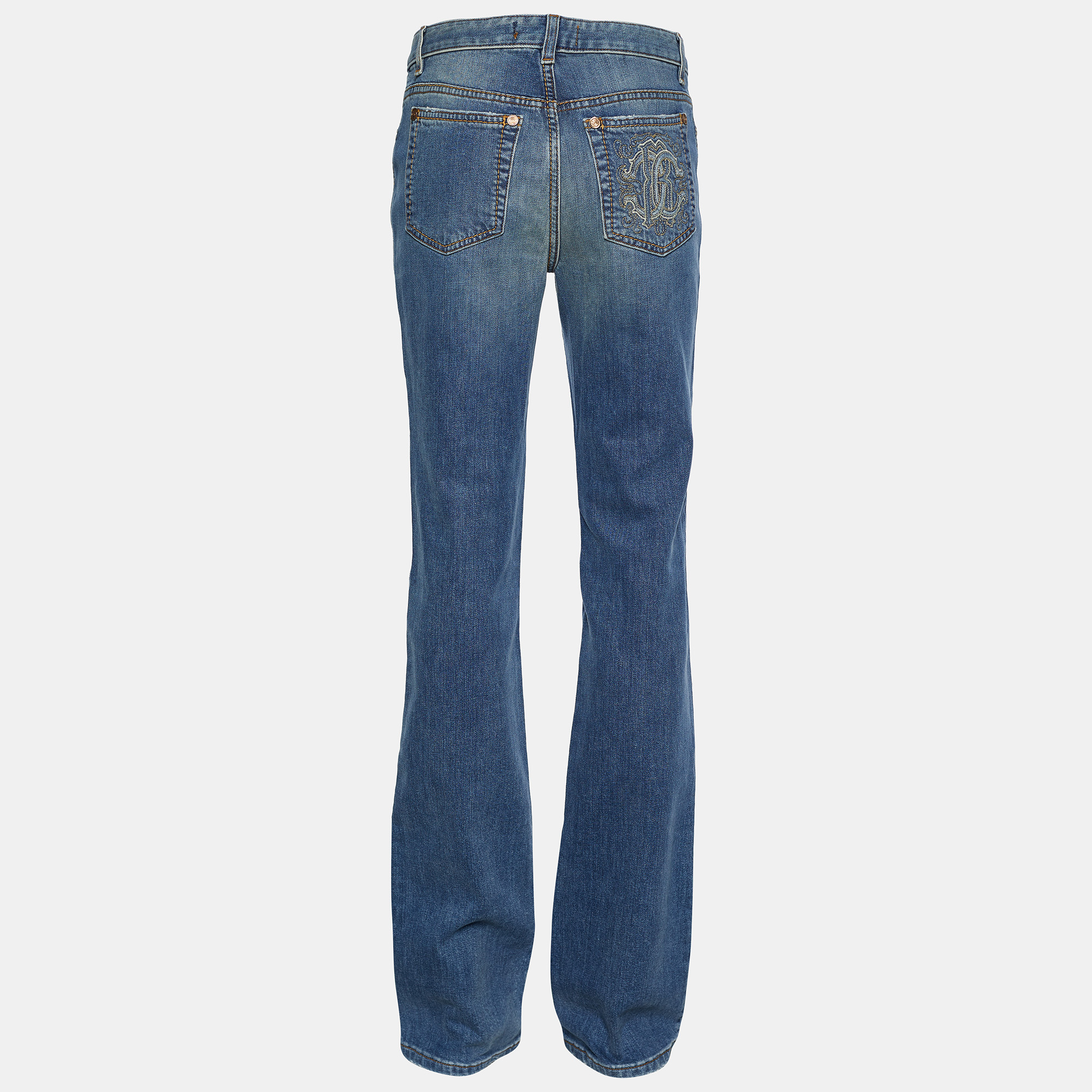 

Roberto Cavalli Indigo Light Wash Denim Distressed High Waist Jeans, Blue
